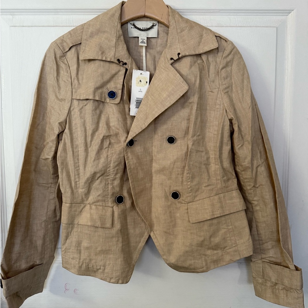Banana Republic Linen Trench Coat Jacket Tan Size Small Petite Short Trench